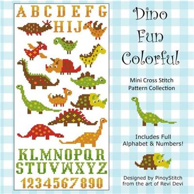 (image for) Dinosaur Fun Colorful Cross Stitch